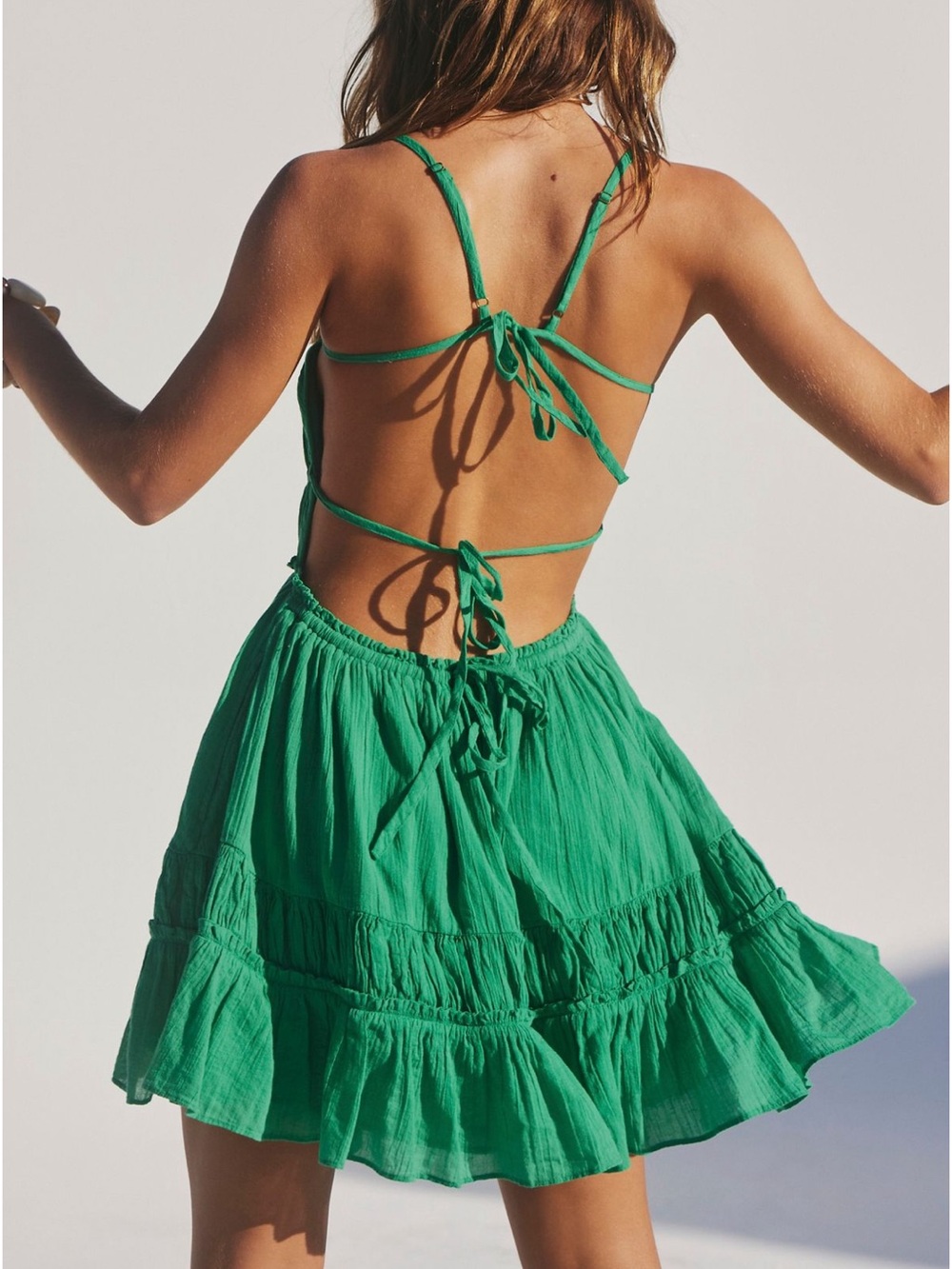 Free People Green Taking Sides Mini Dress with Pockets - Picture 9 of 11